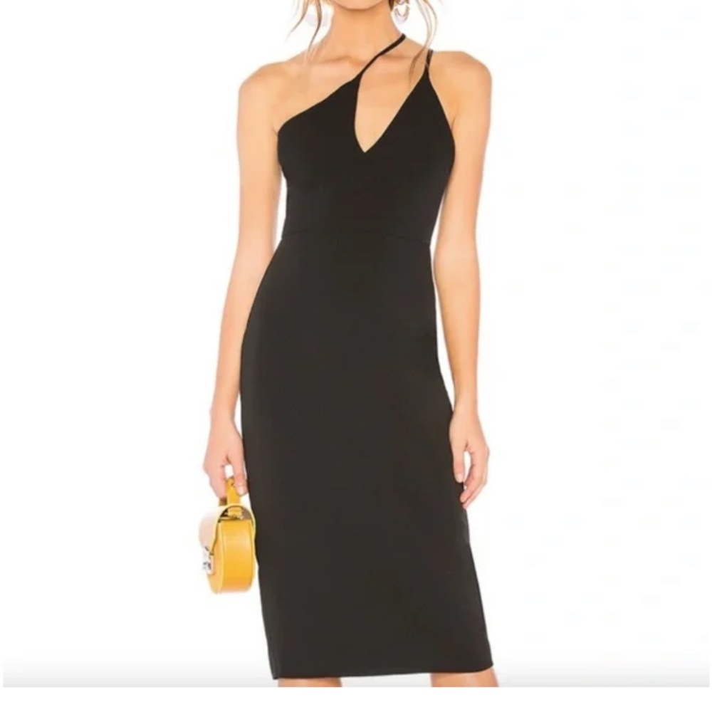 Lovers + Friends Finley One-Shoulder Midi Dress Black XS Cocktail Wedding Sexy